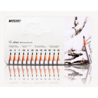 Карандаши чернографитные простые, набор 12шт Marco Raffine в металлическом пенале 2H-8B 7000M-12TN