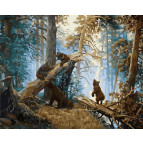 Картина раскраска по  номерам на холсте 40*50см Babylon VP404 Утро в сосновом бору худ. Шишкин Иван