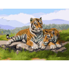 Картина раскраска по  номерам на холсте 30*40см Babylon VK032 Тигриное семейство