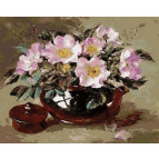 Картина раскраска по  номерам на холсте 40*50см  Mariposa Q1052 Шиповник в глиняном чайнике