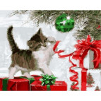 Картина раскраска по  номерам на холсте 40*50см Babylon VP788 Котенок с ёлочным шаром