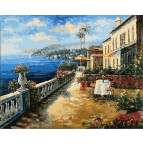 Картина раскраска по  номерам на холсте 40*50см Babylon Premium NB863 Кафе с видом на море
