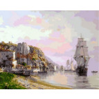 Картина раскраска по  номерам на холсте 40*50см Babylon VP858 Большой парусник у причала