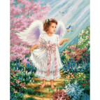 Картина раскраска по  номерам на холсте 40*50см Babylon VP901 Ангелочек в цветущем саду