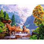 Картина раскраска по  номерам на холсте 40*50см Babylon VP924 Лошади на берегу горного озера