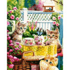 Картина раскраска по  номерам на холсте 40*50см Babylon VP931 Кошачье чаепитие