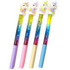 Ручка гелевая с насадкой Единорог и блестками, ассорти, синяя CS-1668