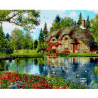Картина раскраска по  номерам на холсте 40*50см  Mariposa Q2201 Пруд с лебедями