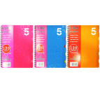 Тетрадь на спирали А4 120л. пластиковая обложка 5 разделов, цвет ассорти 111044 в клетку