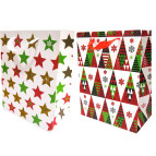 Пакет подарочный бумажный 42*31*12см Новогодний елочки, звездочки