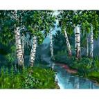 Картина раскраска по  номерам на холсте - 40*50см NEW WORLD TC3609 Ручей в березовом лесу