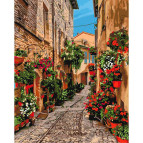 Картина раскраска по  номерам на холсте - 40*50см Идейка КН3549 Цветущая улочка
