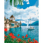 Картина раскраска по номерам на холсте - 40*50см Идейка КН2734 Утро в Швейцарии