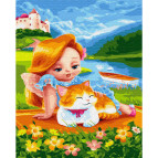 Картина раскраска по  номерам на холсте - 40*50см Никитошка GX24366 Девочка с рыжим котом