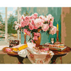 Картина раскраска по  номерам на холсте - 40*50см Никитошка GX29110 Натюрморт со свечой и розами