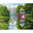 Картина раскраска по  номерам на холсте - 40*50см Никитошка GX29370 Лебединый пруд