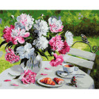 Картина раскраска по  номерам на холсте - 40*50см Никитошка GX29388 Завтрак с пионами