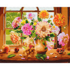 Картина раскраска по номерам на холсте - 40*50см Никитошка GX29333 Букет на подоконнике