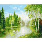 Картина раскраска по  номерам на холсте - 40*50см Никитошка GX37157 Семья лебедей