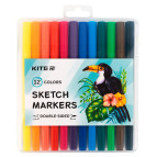 Скетч маркеры для рисования Kite двусторонние для бумаги набор 12 шт K22-044