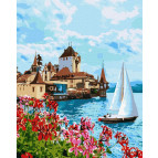 Картина раскраска по номерам на холсте - 40*50см Идейка КН2758 Яркая Швейцария