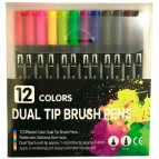 Фломастеры 12цв. Лидер Brush двухсторонние с кисточкой 884-12