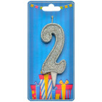 Свеча для торта Украина Цифра 2 серебро