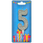 Свеча для торта Украина Цифра 5 серебро