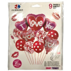 Шарик воздушный Лидер-ZYBalloon набор 9шт разного размера, Love 2127-В