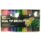 Фломастеры 24цв. Лидер Brush двухсторонние с кисточкой 884-24