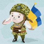 Картина раскраска по  номерам на холсте - 30*30см Идейка КН2402 Зайчик-защитник