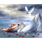 Картина раскраска по  номерам на холсте - 40*50см Никитошка ANG246 Девушка и лебедь