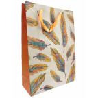 Пакет подарочный бумажный 30*41,5*12см ООПТ Перья с глитером ZD-9097-L