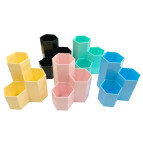 Подставка канцелярская пластиковая Лидер Фигурная, Шестигранник тройной 12*11,5см ассорти 9006