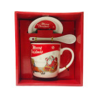 Набор Новогодний керамический Чашка 350мл, ложечка и блюдечко HK-614-B