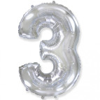 Шарик воздушный ООПТ Цифра-3 75см 1шт, серебро 8537s-3