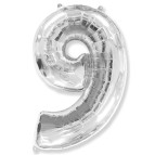 Шарик воздушный Цифра-9 75см 1шт, серебро 8537s-9