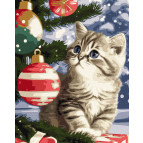 Картина раскраска по  номерам на холсте  - 40*50см Идейка КН6546 Котенок под елкой