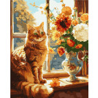 Картина раскраска по  номерам на холсте  - 40*50см Идейка КН6604 Рыжий котик