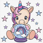 Картина раскраска по  номерам на холсте - 25*25см Идейка КН6114 Розовый единорог