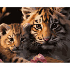Картина раскраска по номерам на холсте - 40*50см Strateg цветной холст MZ019 Тигрица с тигренком