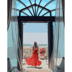 Картина раскраска по номерам на холсте - 40*50см Strateg GS1234 На террасе перед городом