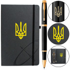 Ручка роллерная Parker 22022b24_T001y IM 17 Black Тризуб + блокнот, Набор подарочный
