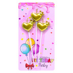 Свечи-набор для торта Party Candles 3 свечи Сердца, золото 7253