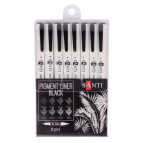 Ручки капиллярные Santi линер Pigment набор 8шт двухсторонние 390602