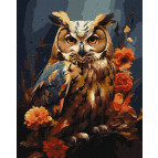 Картина раскраска по  номерам на холсте  - 40*50см Идейка КН6583 Лесной филин, с красками металлик
