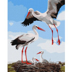 Картина раскраска по  номерам на холсте  - 40*50см Идейка КН6603 Семья аистов