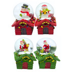 Сувенир Новогодний шар со снегом d-4,5см Дед Мороз - Снеговик на домике, ассорти SK-111