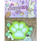 Игрушка антистрес Сквиш Таба Лапка Котика большая 7см 1шт арт1346-5 зеленая с белым пушистая