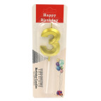 Свечка для торта золотистая Цифра-3 Birthday Candles 5см 9369-3з